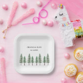 Waterverf Pine Tree Forest bruiloft Papieren Bordje (Feest)