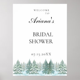 Waterverf Pine Tree Forest bruiloft Poster