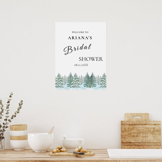 Waterverf Pine Tree Forest bruiloft Poster (Keuken)