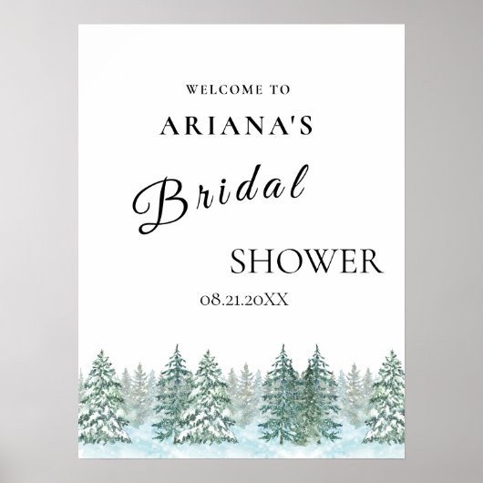 Waterverf Pine Tree Forest bruiloft Poster (Voorkant)