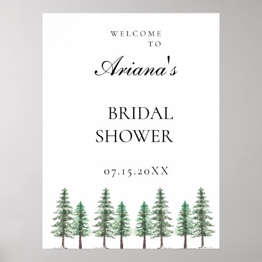 Waterverf Pine Tree Forest bruiloft Poster (Voorkant)