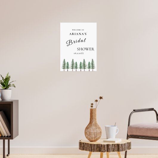 Waterverf Pine Tree Forest bruiloft Poster (Woonkamer 3)