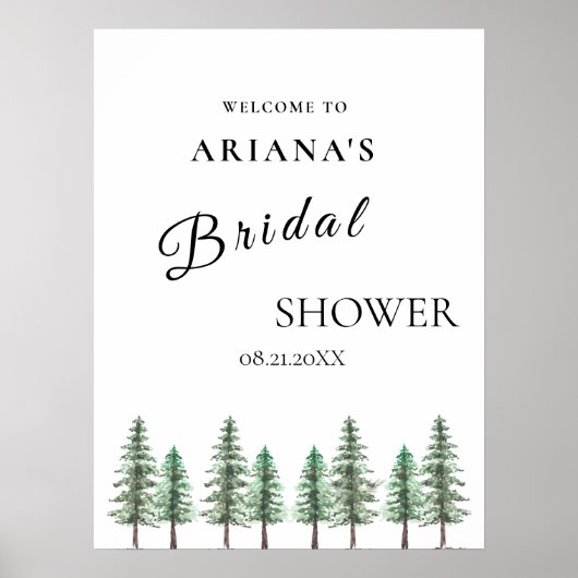 Waterverf Pine Tree Forest bruiloft Poster (Voorkant)