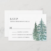 Waterverf Pine Tree Forest bruiloft RSVP Kaartje (Voorkant / Achterkant)