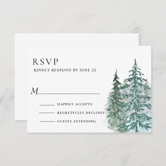 Waterverf Pine Tree Forest bruiloft RSVP Kaartje (Voorkant / Achterkant)