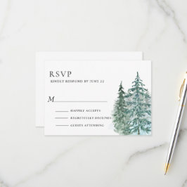 Waterverf Pine Tree Forest bruiloft RSVP Kaartje