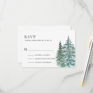 Waterverf Pine Tree Forest bruiloft RSVP Kaartje
