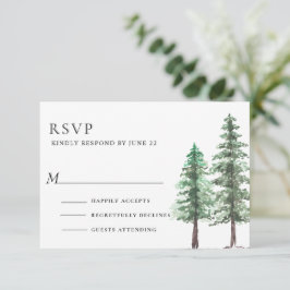 Waterverf Pine Tree Forest bruiloft RSVP Kaartje