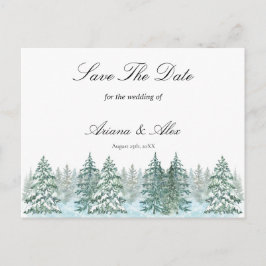 Waterverf Pine Tree Forest bruiloft Save The Date Briefkaart