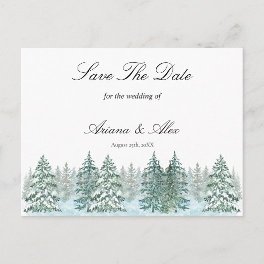 Waterverf Pine Tree Forest bruiloft Save The Date Briefkaart (Voorkant)
