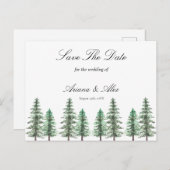Waterverf Pine Tree Forest bruiloft Save The Date Briefkaart (Voorkant / Achterkant)