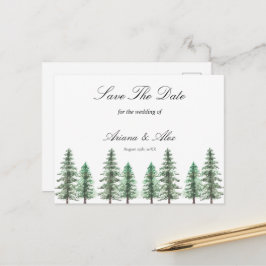 Waterverf Pine Tree Forest bruiloft Save The Date Briefkaart