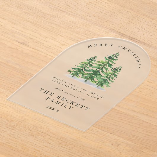 Waterverf Pine Tree Forest Holiday Kaart Acryl Uitnodigingen (Laagn)