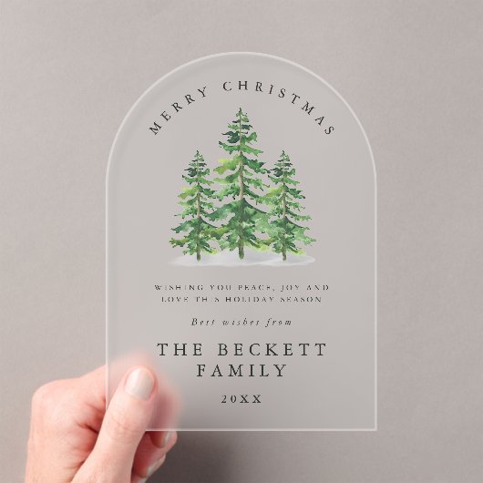 Waterverf Pine Tree Forest Holiday Kaart Acryl Uitnodigingen (Insitu (Draagbaar))