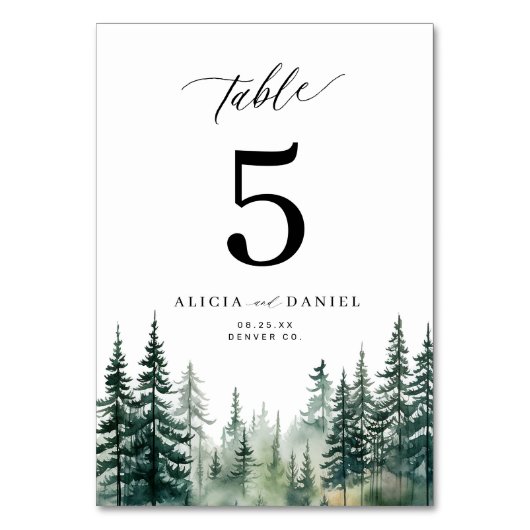 Waterverf Pine Tree Forest Mountain bruiloft Kaart (Voorkant)