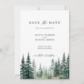 Waterverf Pine Tree Forest Mountain bruiloft Save The Date (Voorkant)