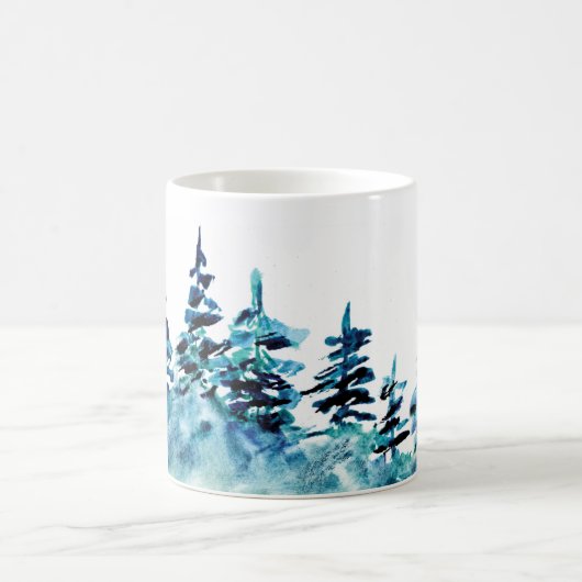 Waterverf Pine Tree Forest Panorama Coffee Mok (Center)