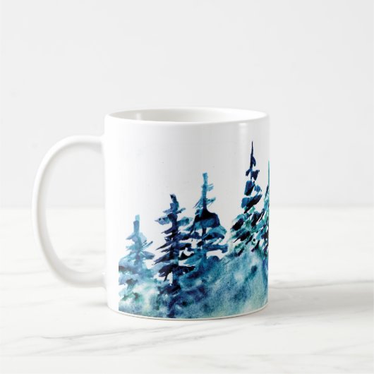 Waterverf Pine Tree Forest Panorama Coffee Mok (Links)