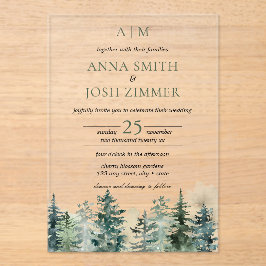 Waterverf Pine Tree Forest rustieke bruiloft Acryl Uitnodigingen