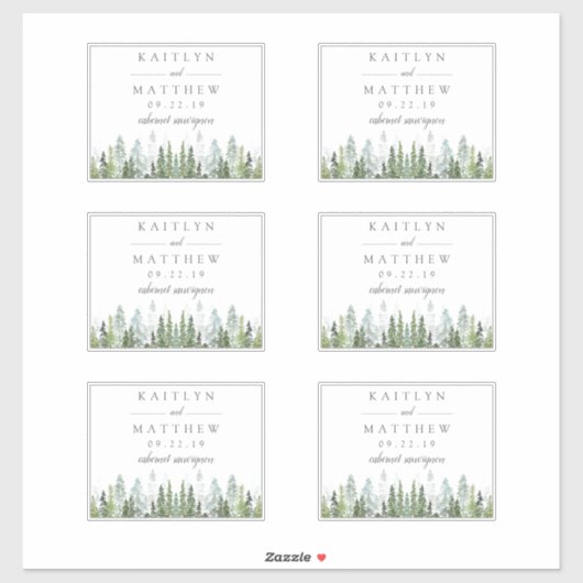 Waterverf Pine Tree Forest Wedding - 4,5" x 3,5" Sticker (Vel)