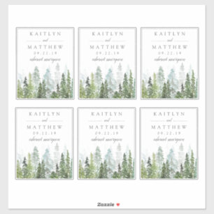 Waterverf Pine Tree Forest Wedding - 4 "x 5" Sticker