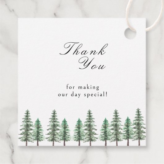 Waterverf Pine Tree Forest Wedding Bedankjes Labels (Achterkant)