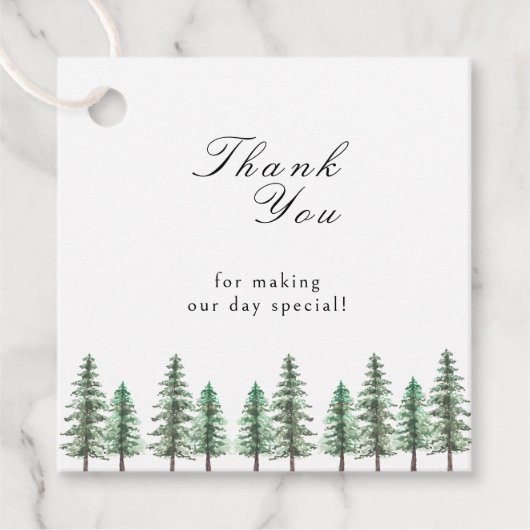 Waterverf Pine Tree Forest Wedding Bedankjes Labels (Voorkant)