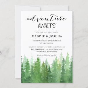Waterverf Pine Tree Forest Wedding Collectie Kaart