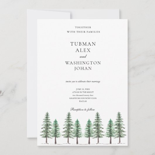 Waterverf Pine Tree Forest Wedding Kaart (Voorkant)