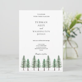 Waterverf Pine Tree Forest Wedding Kaart