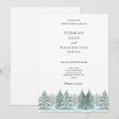 Waterverf Pine Tree Forest Wedding Kaart (Voorkant / Achterkant)