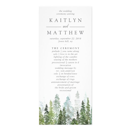 Waterverf Pine Tree Forest Wedding Programma (Voorkant)