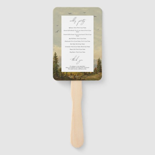 Waterverf Pine Tree Forest Wedding Programma Handwaaier (Achterkant)