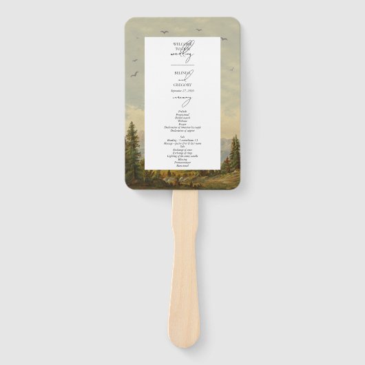 Waterverf Pine Tree Forest Wedding Programma Handwaaier (Voorkant)