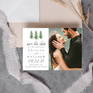 Waterverf Pine Tree Forest Wedding Save the Date