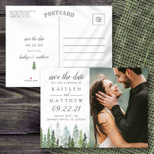 Waterverf Pine Tree Forest Wedding Save the Date Aankondigingskaart