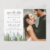 Waterverf Pine Tree Forest Wedding Save the Date Aankondigingskaart (Voorkant)