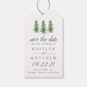 Waterverf Pine Tree Forest Wedding Save the Date Cadeaulabel