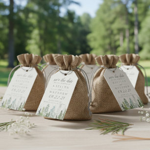 Waterverf Pine Tree Forest Wedding Save the Date Cadeaulabel