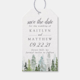 Waterverf Pine Tree Forest Wedding Save the Date Cadeaulabel