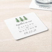 Waterverf Pine Tree Forest Wedding Save the Date Kartonnen Onderzetters (Schuin)