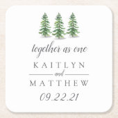 Waterverf Pine Tree Forest Wedding Save the Date Kartonnen Onderzetters (Voorkant)