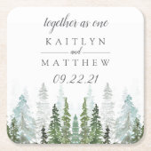 Waterverf Pine Tree Forest Wedding Save the Date Kartonnen Onderzetters (Voorkant)