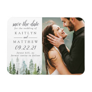 Waterverf Pine Tree Forest Wedding Save the Date Magneet