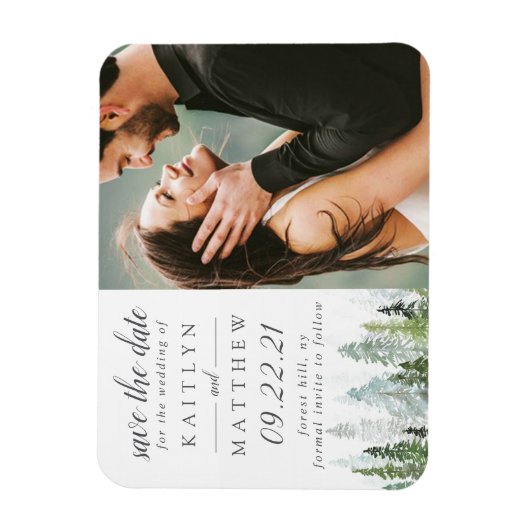 Waterverf Pine Tree Forest Wedding Save the Date Magneet (Verticaal)