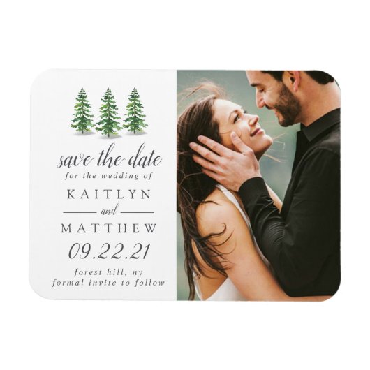 Waterverf Pine Tree Forest Wedding Save the Date Magneet (Horizontaal)