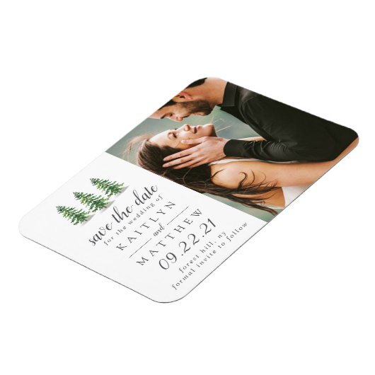 Waterverf Pine Tree Forest Wedding Save the Date Magneet (Linkerzijde)