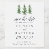 Waterverf Pine Tree Forest Wedding Save the Date Wijn Etiket (Enkel label)