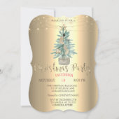 Waterverf Pine Tree, Gold Kerstmis Company Party Kaart (Voorkant)