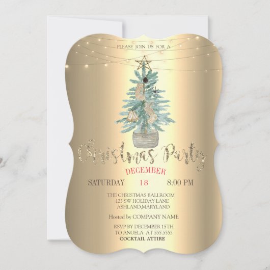 Waterverf Pine Tree, Gold Kerstmis Company Party Kaart (Voorkant)